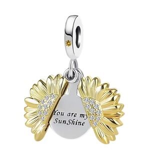 You Are My Sunshine Sunflower Charm, fits Pandora Charm Bracelet, S925 Silver,